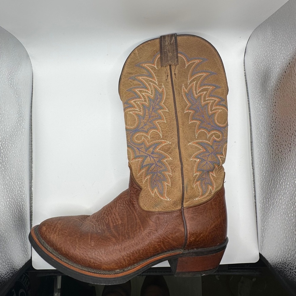 Tony Lama Mens 9.5 B Brown Leather Western Cowboy Boots 7920 Embroidered USA
